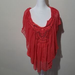 Covington Boho Coral Pink Crochet Beaded Blouse XL